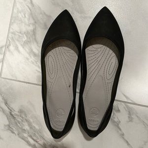 Black crocs flats with pointed toe